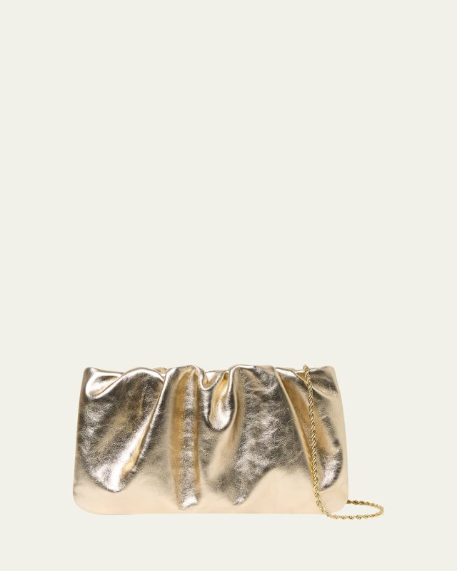 Serena Ruched Metallic Leather Clutch Bag
